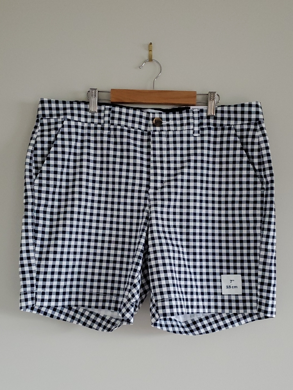 NWT Old Navy Navy & White Gingham Everyday Mid-Rise Mini Shorts Sz 14